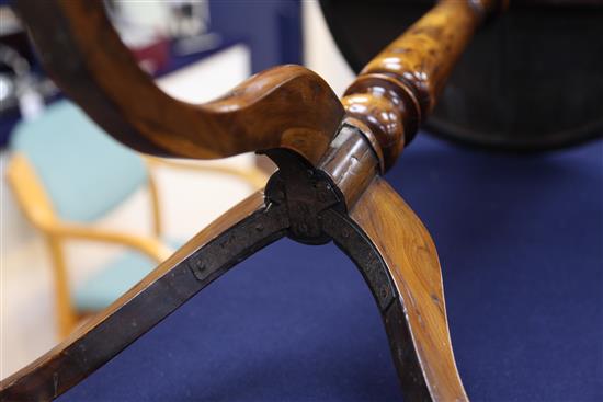 A 19th century yew wood tripod wine table, W.1ft 6in.